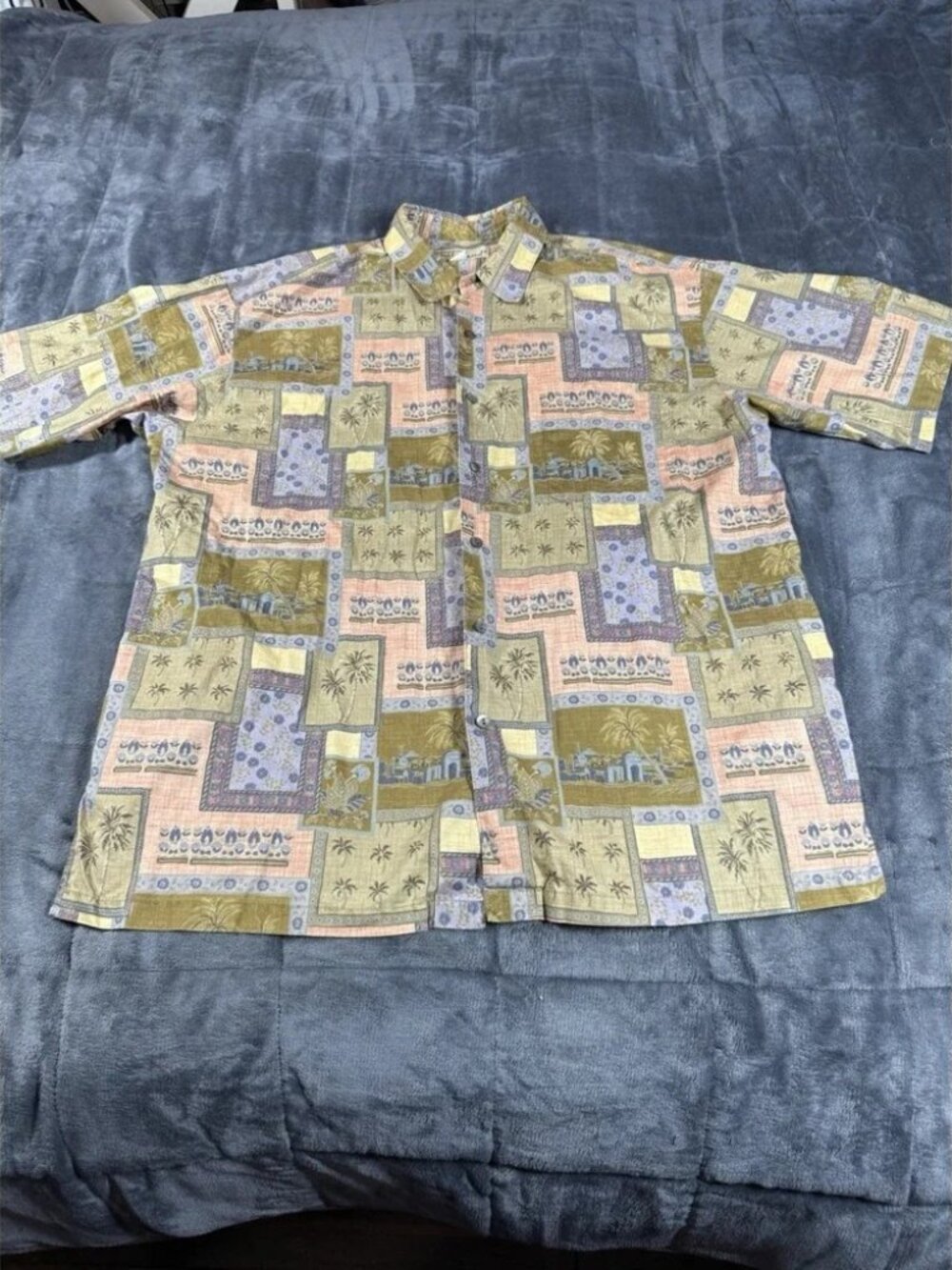 Tori Richard Hawaiian Shirt‎ Mens Large Patchwork Print Aloha Camp Vacation